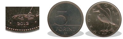 2012-es 5 forint BU fnyestett