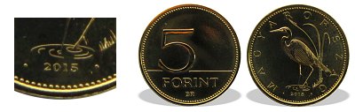 2015-s 5 forint BU fnyestett