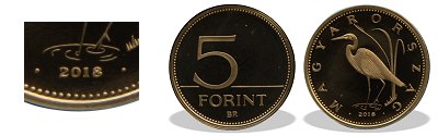 2018-as 5 forint proof tkrveret